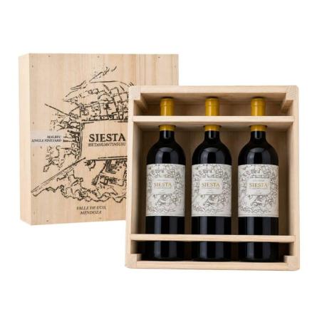 Cofre Madera Siesta Malbec 3x750cc.
